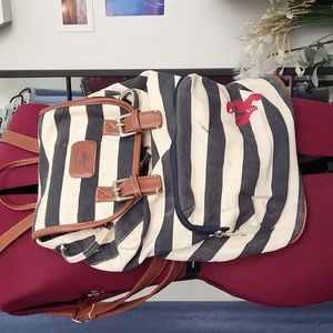 Nautical Stripe Leather Strap Bass Lobster Bookbag